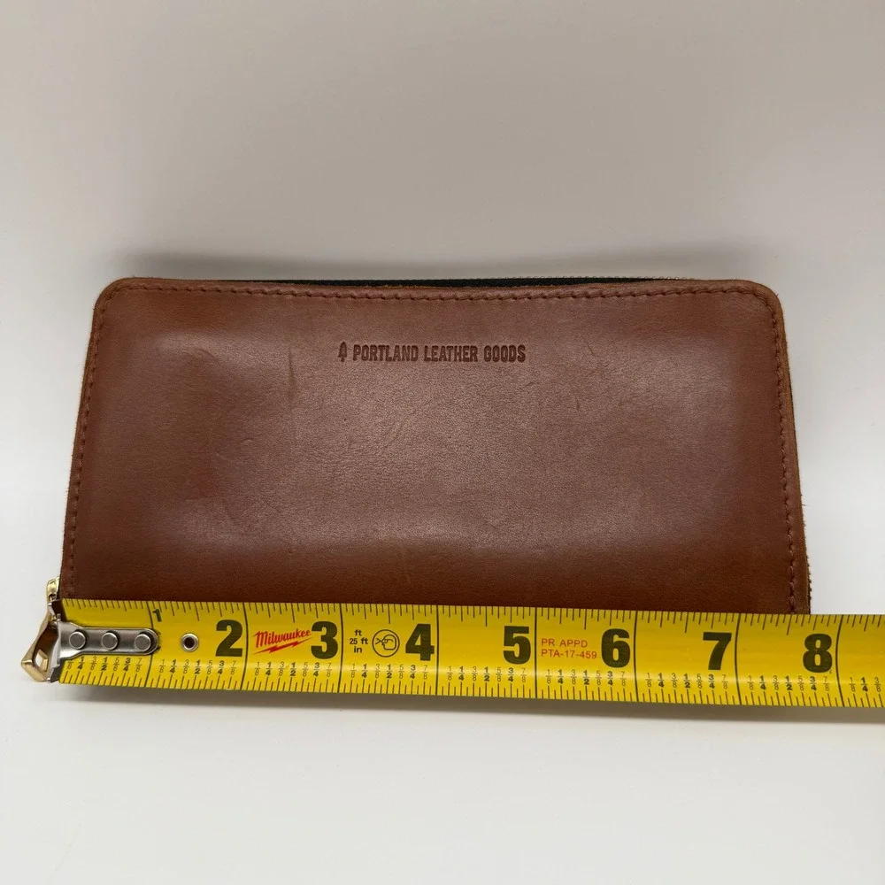 Portland Leather Goods Zip Around Wallet Cognac Brown Leather Minimalist
